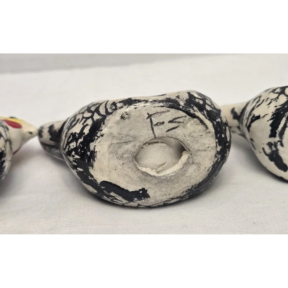 Vintage Hand Painted Ceramic Chicken Rustic Napkin Rings Holders Set of 3